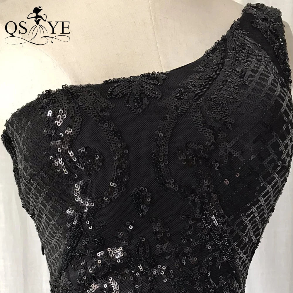 One Shoulder Sequined Black Evening Dresses Glitter Pattern Lace Mermaid Prom Gown Long Formal Party Women Fashion Dress 2025