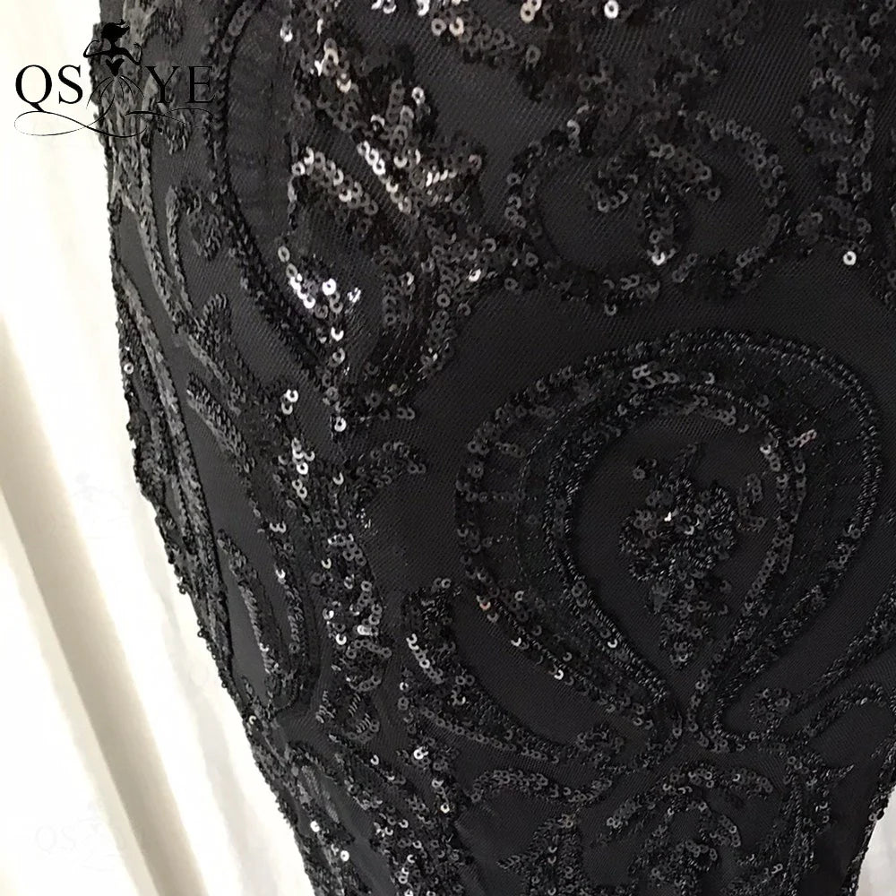 One Shoulder Sequined Black Evening Dresses Glitter Pattern Lace Mermaid Prom Gown Long Formal Party Women Fashion Dress 2025