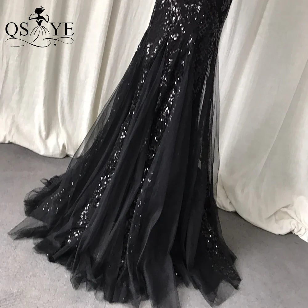 One Shoulder Sequined Black Evening Dresses Glitter Pattern Lace Mermaid Prom Gown Long Formal Party Women Fashion Dress 2025