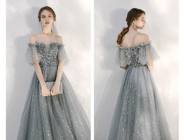 Customized Long Silver Gray Evening Dresses Sweet Celebrity Sequin Graduation Robes Soiree Dinner Wedding Party Dress Women