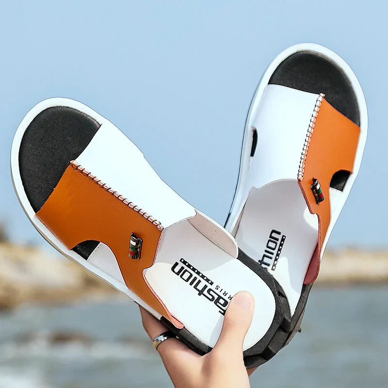 Comfortable Sandals Men Summer Slippers Fashion Peep Toe PU Flip Flops Shoes Male Outdoor Non-slip Flat Beach Slides Big Size