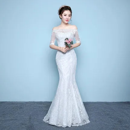 XXN-054B#Waist Cinching Fish Tail Dress 2025 New Palace Bride Slimming Wedding Dress With One Shoulder Cheap Wholesale China