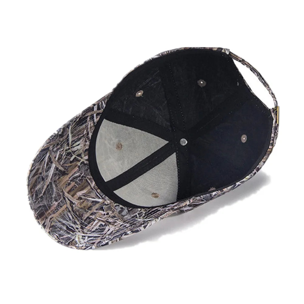 Outdoor Waterproof Bionic Camouflage Hunting Hat Sunshade Reed Bulrush Camo Fishing Hat Breathable Hiking Peaked Cap Cotton Hat