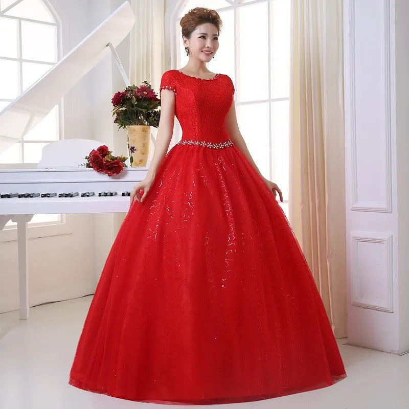 Classic Cheap Cap Sleeve Korean Style Short Lace Fashion Simple Bridal Gowns Crystal Wedding Dresses 2024 Vestido Casamento