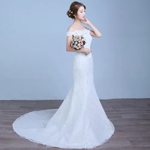 XXN-054B#Waist Cinching Fish Tail Dress 2025 New Palace Bride Slimming Wedding Dress With One Shoulder Cheap Wholesale China