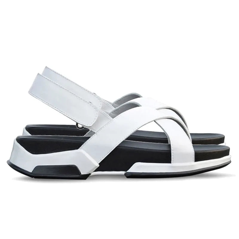 Italian Design New Mens Summer Leisure Straps Sandals Fashion Thick Platform Genuine Leather Beach Slippers Casual Shoes Male