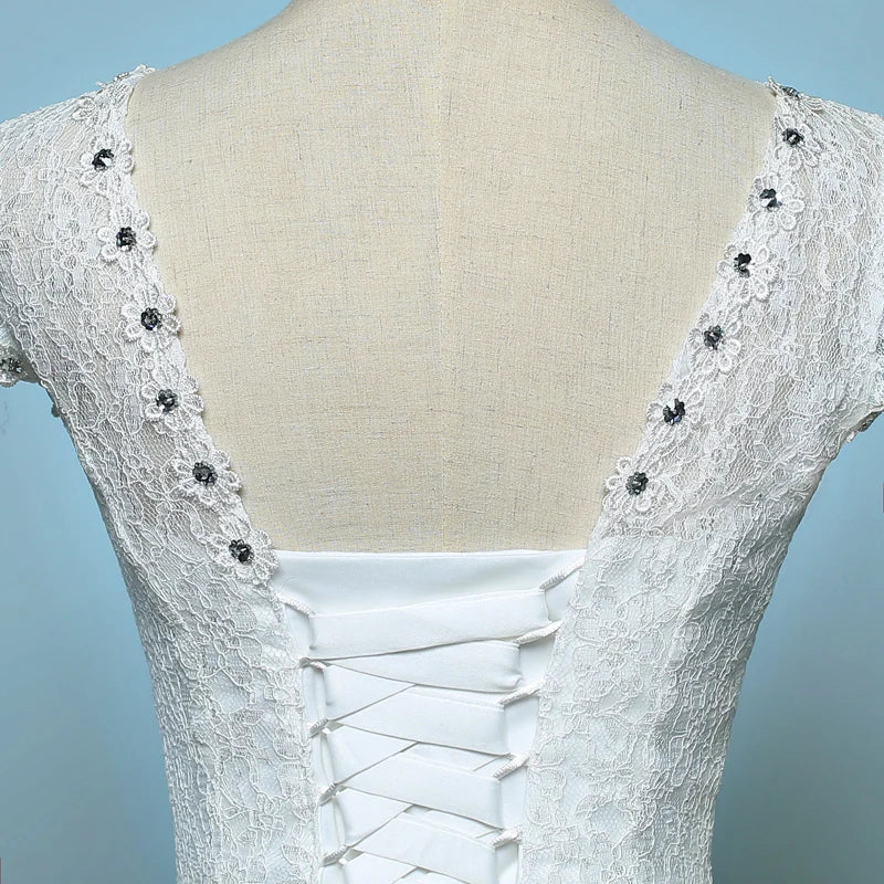 Classic Cheap Cap Sleeve Korean Style Short Lace Fashion Simple Bridal Gowns Crystal Wedding Dresses 2024 Vestido Casamento