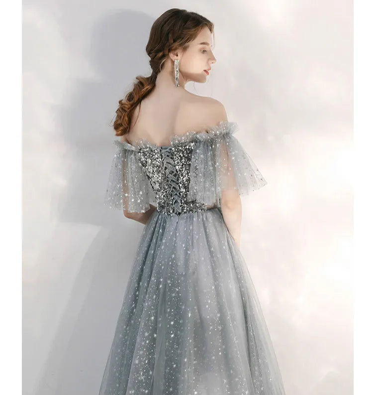 Customized Long Silver Gray Evening Dresses Sweet Celebrity Sequin Graduation Robes Soiree Dinner Wedding Party Dress Women