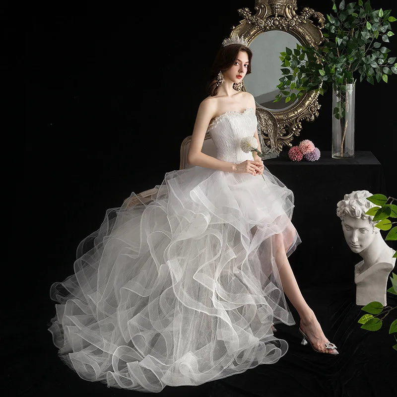 Vestido De Noiva 2026 New Front Short Long Back Strapless Wedding Dress Sweet Bride Dress With Train Custom Made Wedding Gown Cu