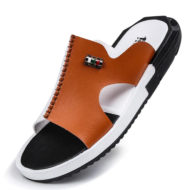 Comfortable Sandals Men Summer Slippers Fashion Peep Toe PU Flip Flops Shoes Male Outdoor Non-slip Flat Beach Slides Big Size