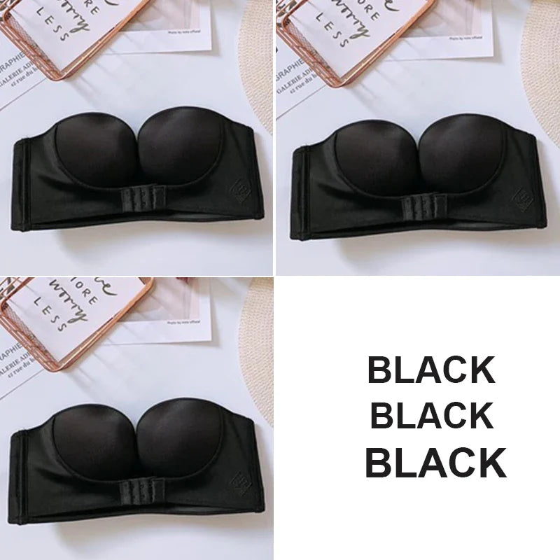 FINETOO 3PCS/Set Strapless Front Exposure Bra Sexy Women Bralette Underwear Brassiere Lingerie Invisible Bras for Female A/B CUP