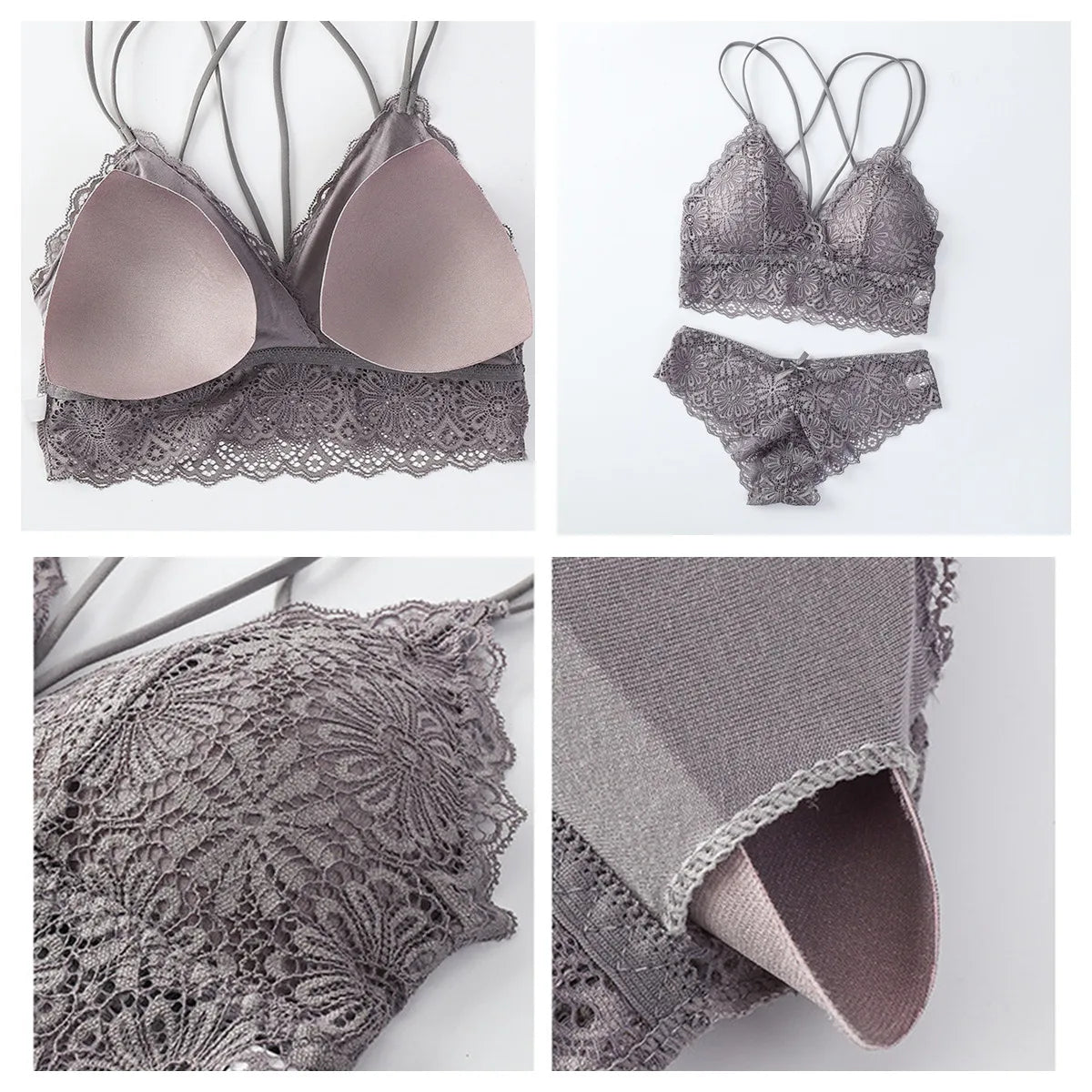 Women Lace Sexy Lingerie Set Push Up Bra Low-Rise Panties Underwear Set Sexy Wireless Bralette Comfort Breathable Brief Set