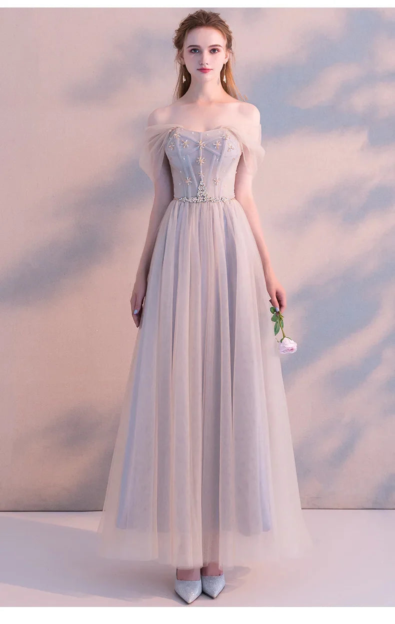 A8139 Dropship Beautiful Banquet Evening Dress Sweet Memory Floor Length Tulle Black Grey Celebrity Birthday Dresses