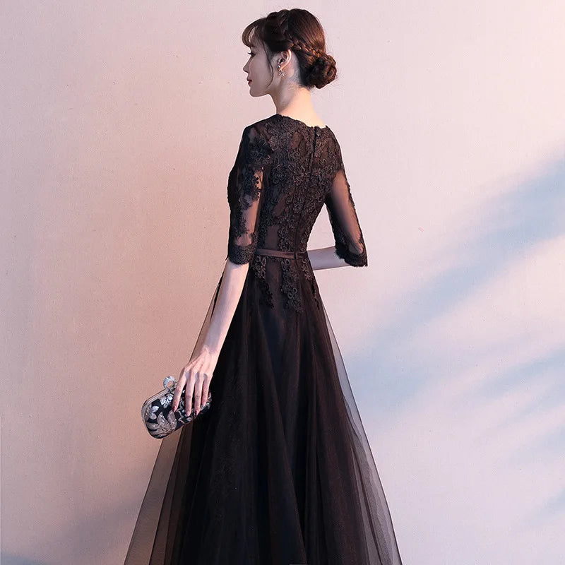 Evening dress dress women's 2026 autumn new banquet temperament long black socialite dress choir performance uniform