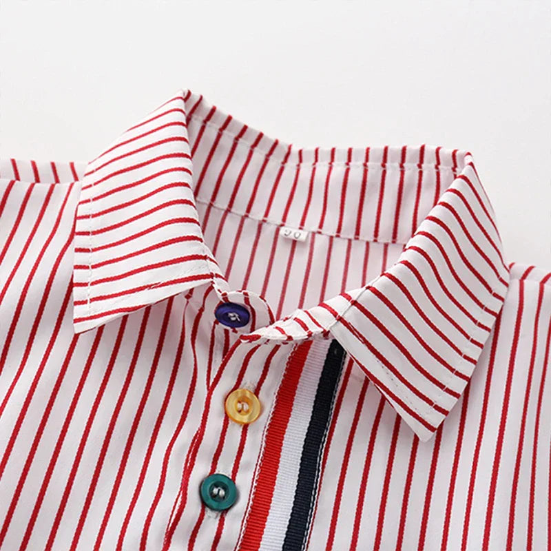 Summer Boys Clothing Set Cotton Striped Short Sleeve Lapel Shirt Pants 2Pcs Suit For 2-6 Years Kids Casual Outfits Elegant Suit