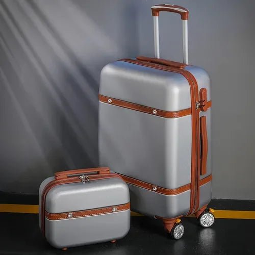 New Rolling Luggage Set Women Fashion Combination Lock Travel Suitcase Set Universal Cosmetic Bag Retro 2pcs Trolley Luggage Set