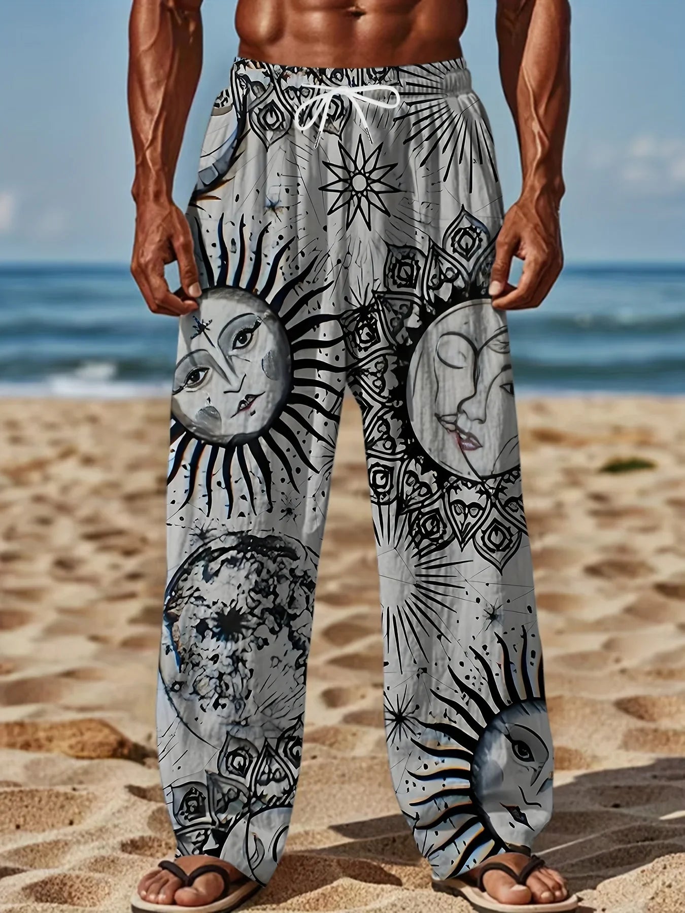 2025 Spring And Summer Hip-hop Men's Pants Casual Slim Loose Lightweight Pants Stretch Drawstring Beach Travel Essential Pants