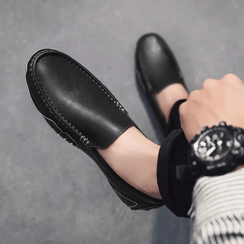 British Style Men Leather Casual Shoes Brand Men Business Spring New Loafers Moccasins Breathable Slip on Comfort Driving Shoes