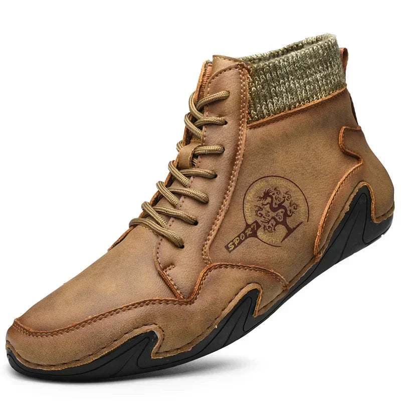 Winter Leather Men Boots with Fur Warm Snow Boots Men Comfort Casual Shoes Sneakers High Top Western Ankle Boots Waterproof