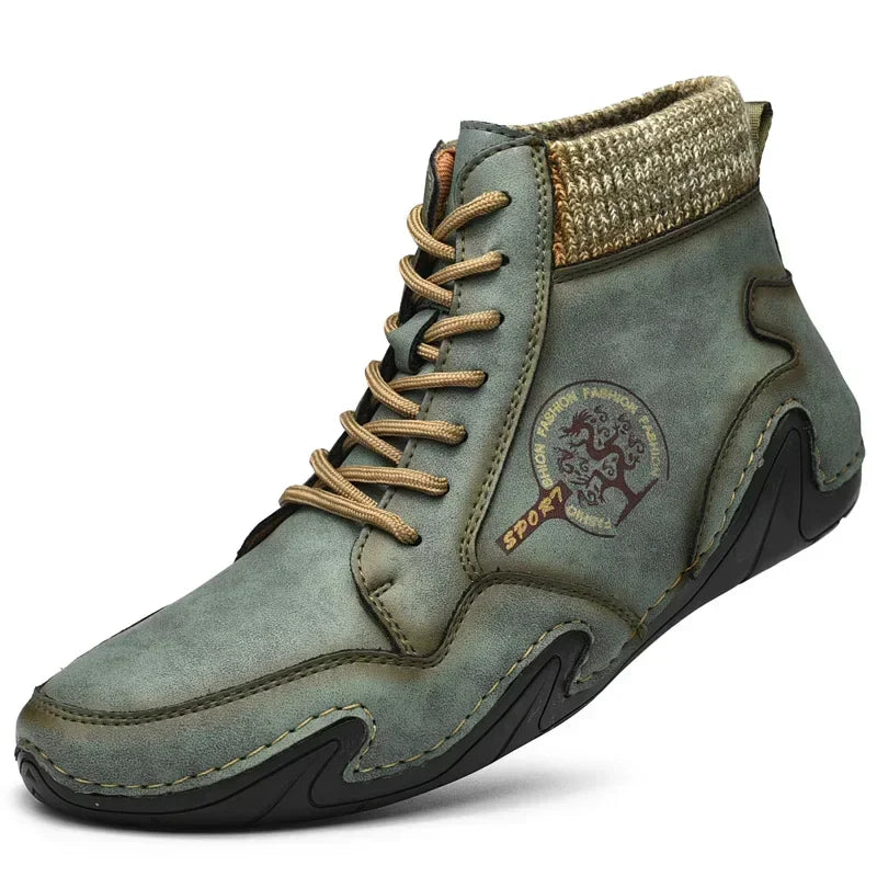 Winter Leather Men Boots with Fur Warm Snow Boots Men Comfort Casual Shoes Sneakers High Top Western Ankle Boots Waterproof