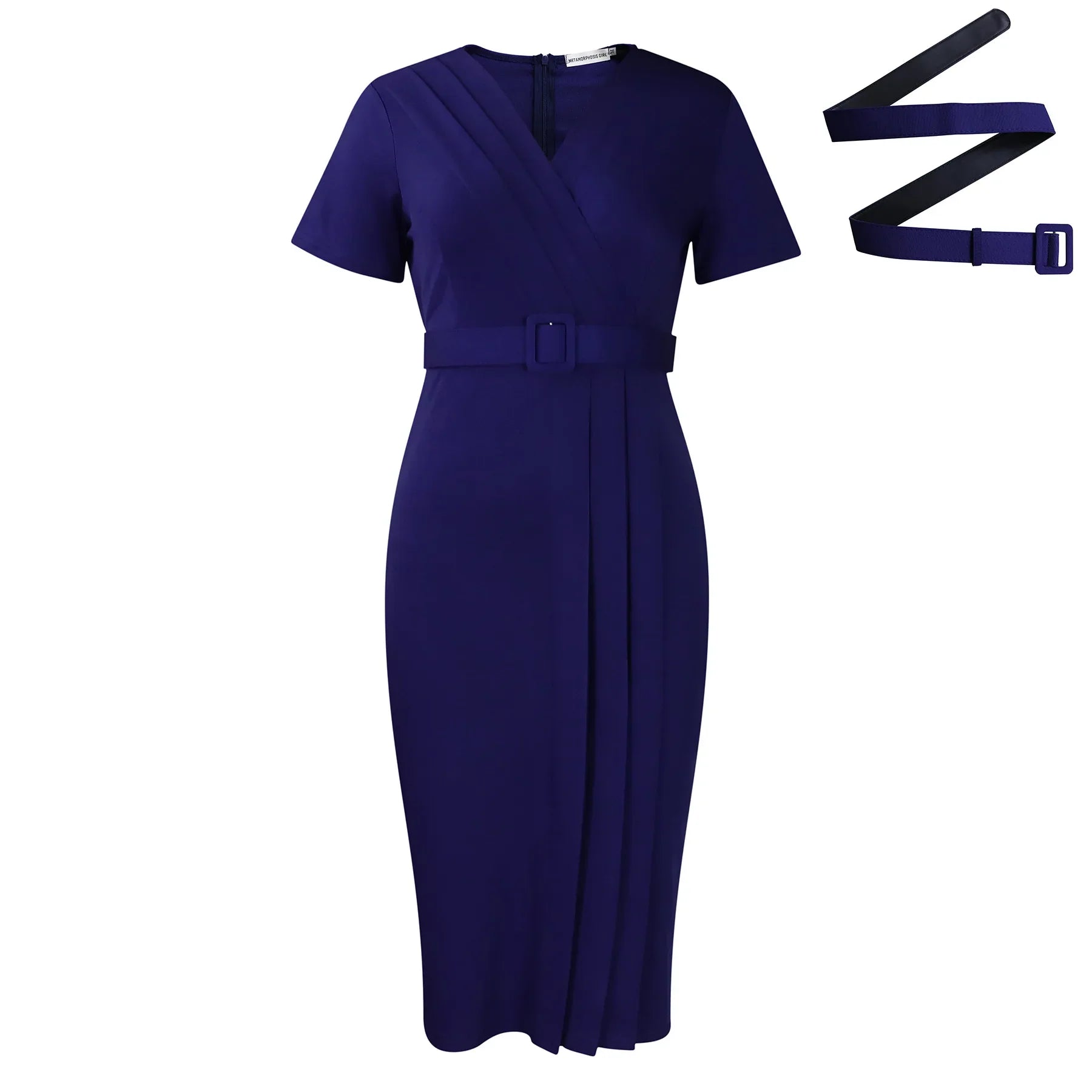 Summer Elegant Office Dresses For Women V Neck Fashion Sexy Short Sleeve Belt Waisted Wear Dress Midi Dress Women Clothing