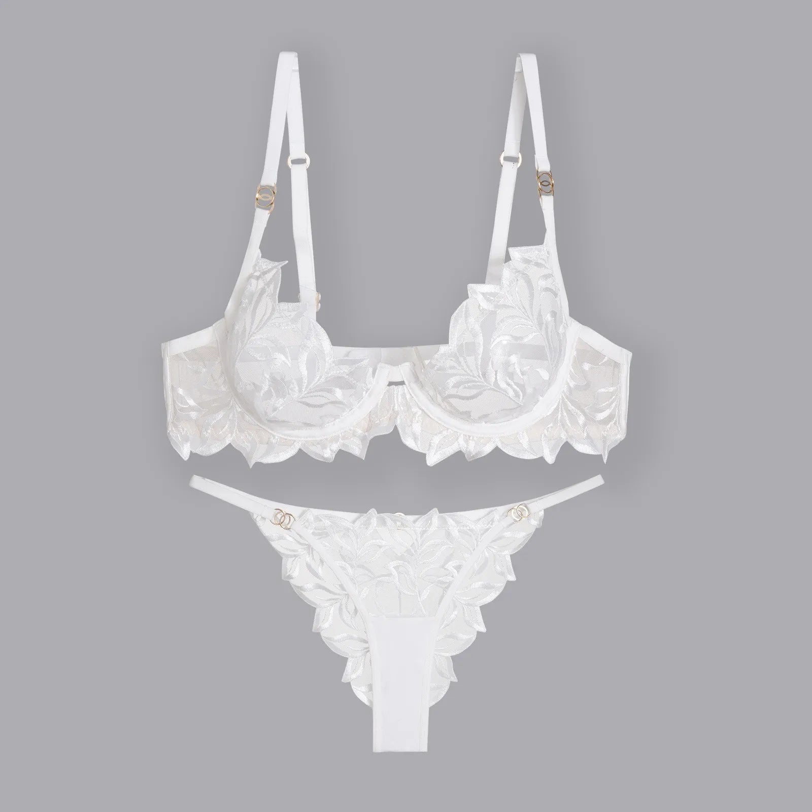 Lace Lingerie Bra & Brief Sets Women's Transparent Lace Bra Top Thin Cotton Sexy Embroidered Hollow Out T-back Soft Bra Set