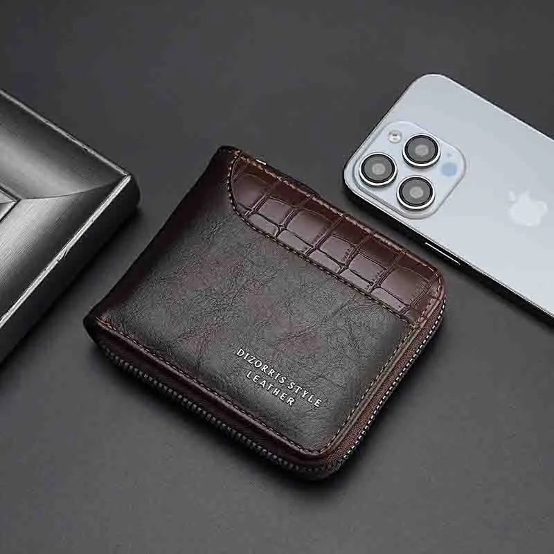 New Brand Leather Men’s Wallet Luxury Mens Purse Male Zipper Card Holders with Coin Pocket Wallets Gifts for Men Money Bag