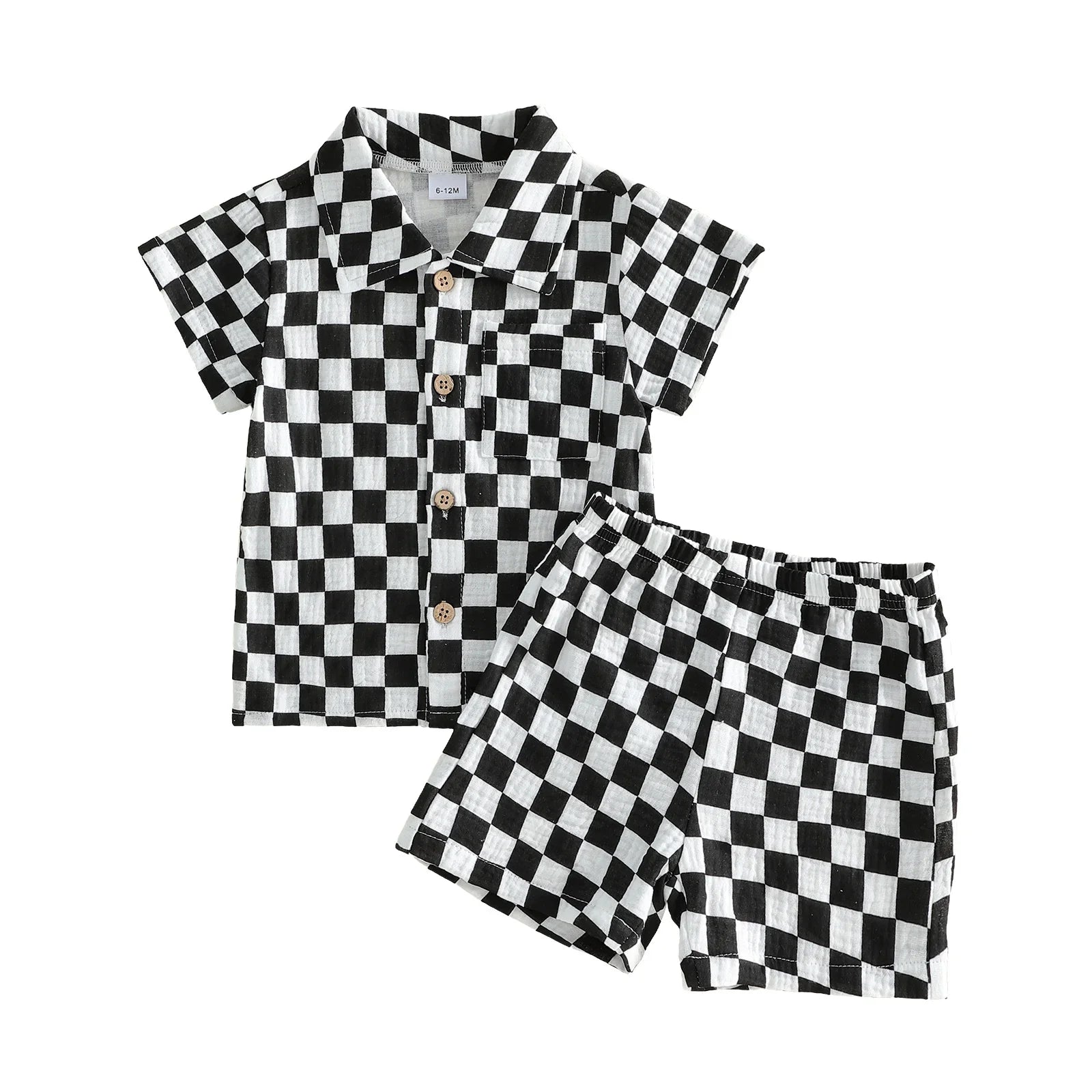 Toddler Baby Boys Summer Outfit Fashionable Plaid Short Sleeve Lapel Shirt with Shorts 2Pcs Set