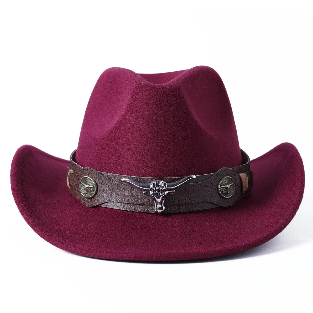 Cowboy hat cow head accessories cowboy hat monochrome felt hat men and women big brim outdoor hat knight hat