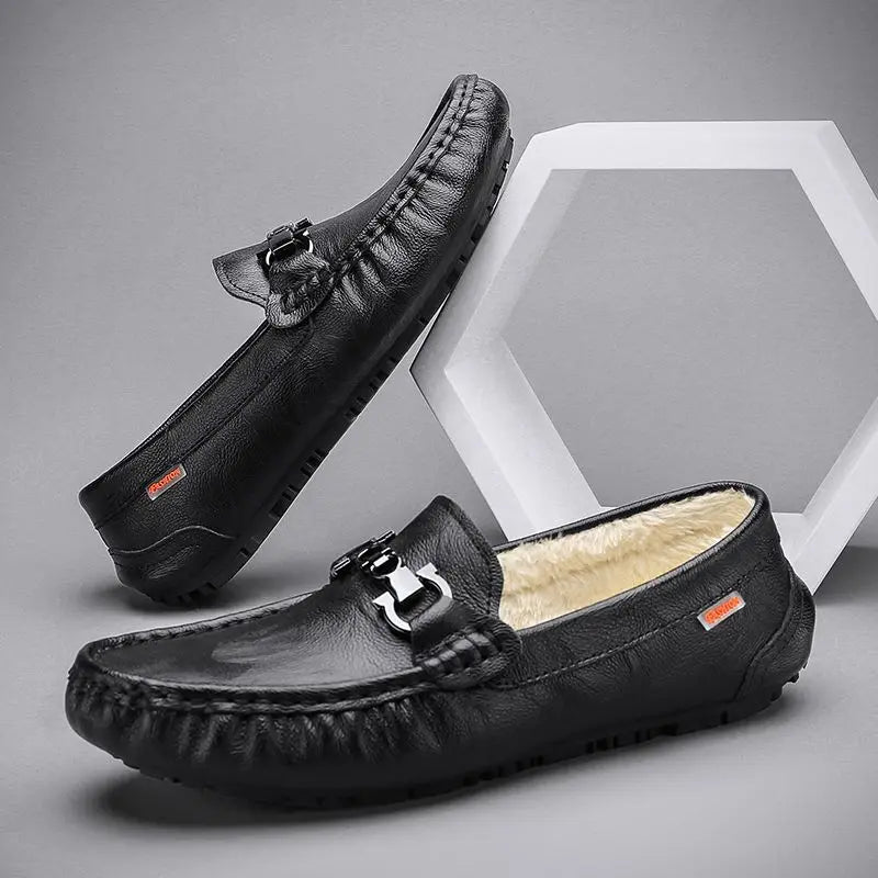 Moccasin Loafers Man Casual Shoe Square Toe Flat Leather Shoes For Men Soft Velvet Fashion 2025 2025 New Arrivals Cowhide
