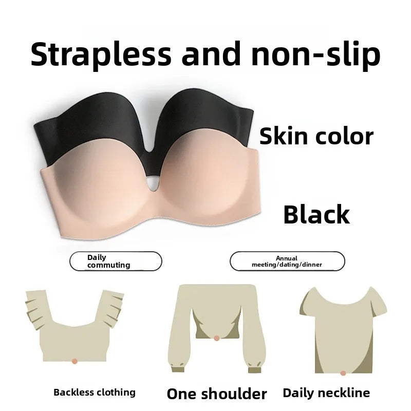 No Slip Reusable Silicone Breast Tape - U-Shaped Lift Support for Strapless Dresses Push Up Bra Alternative Waterproof Body Tape