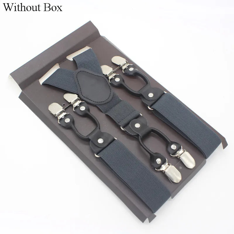 3.5*120cm Fashion 6 Clips Striped Braces Man Male Vintage Casual Leather Suspenders For Adult  Tirantes Trosers Strap Adjustable