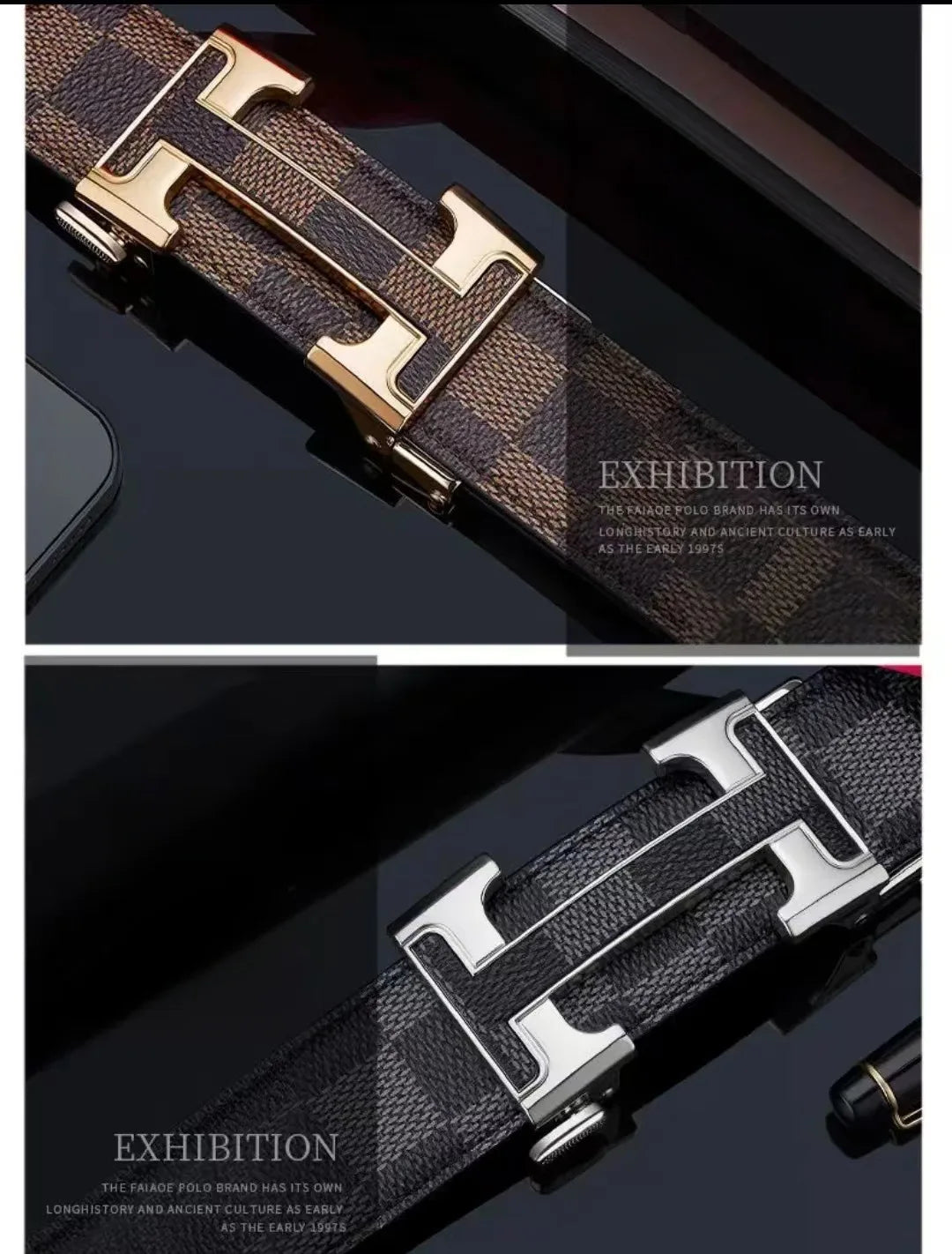 Check Pattern Leather Belt Automatic Buckle Young Fashion Casual Belt Trendy Ins Top Grain Cowhide High End Business