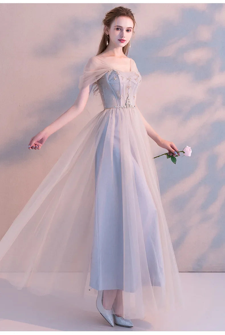 A8139 Dropship Beautiful Banquet Evening Dress Sweet Memory Floor Length Tulle Black Grey Celebrity Birthday Dresses