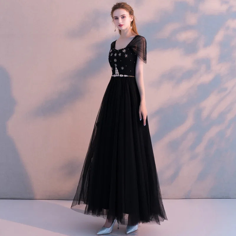 A8139 Dropship Beautiful Banquet Evening Dress Sweet Memory Floor Length Tulle Black Grey Celebrity Birthday Dresses
