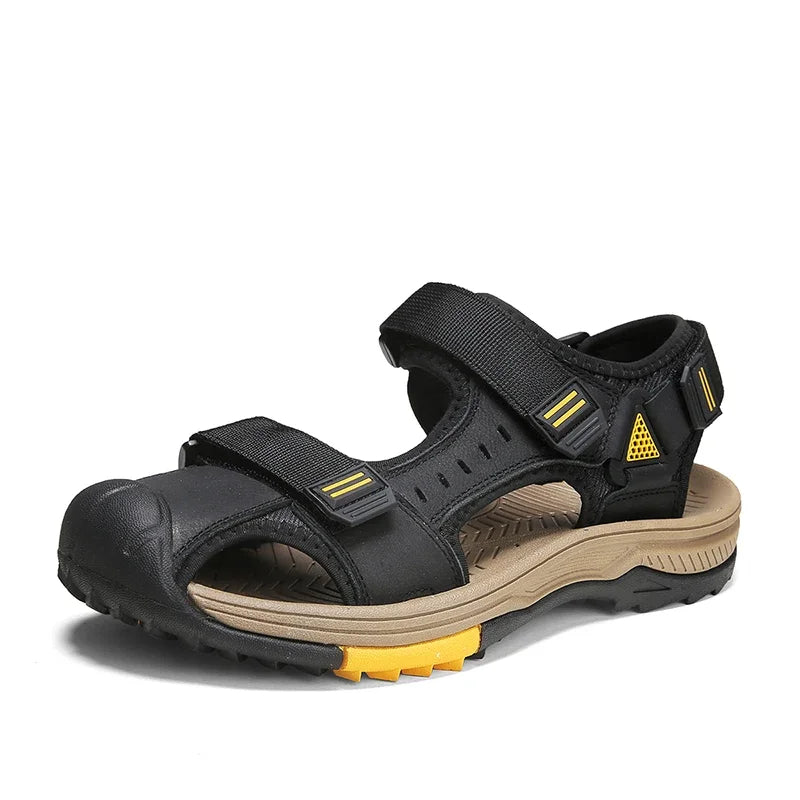Summer Breathable Genuine Leather Men Sandals Waterproof Non-Slip Large Size flip flops Beach shose For Outdoor Anti-Collision