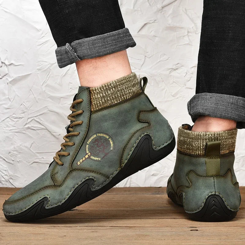 Winter Leather Men Boots with Fur Warm Snow Boots Men Comfort Casual Shoes Sneakers High Top Western Ankle Boots Waterproof