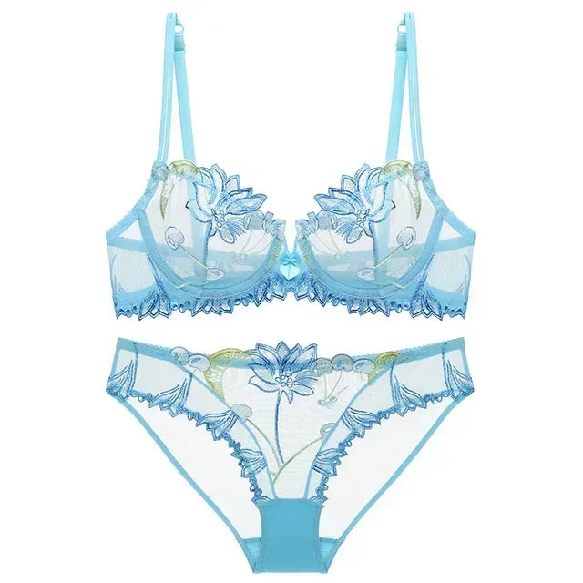 Sexy Pure Desire Lace Bra Set Women French Small Chest Gathering Ultra Thin Underwear Female Romantic Embroidery Intimates Suit