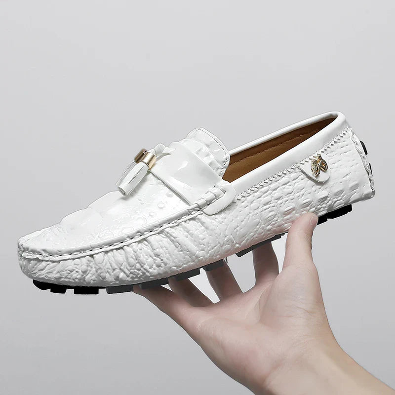 2025 New Style Handmade Tassel Loafers for Men, Breathable Trendy Light Luxury Crocodile Pattern Slip-On Casual Loafers, Unisex Driving Shoes