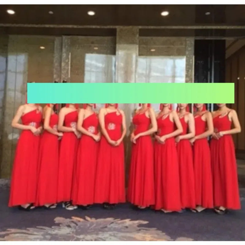 M108 Customized One Shoulder Chiffon Bridesmaid Dresses Bride Crystal Acrylic Diamond Jewelry Sexy Bespoke Occasion Dress Long