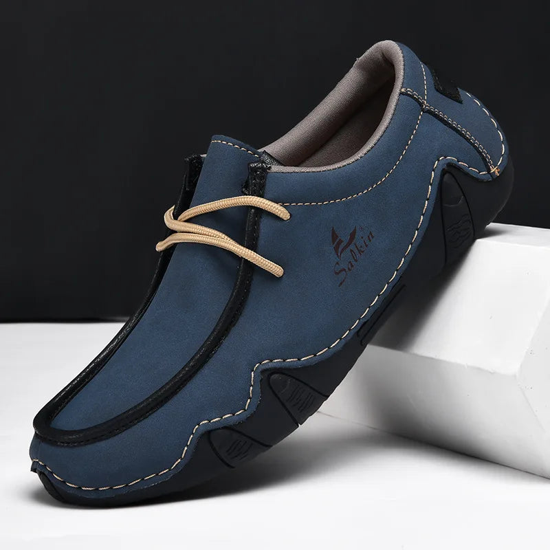 New Autumn Handmade Leather Casual Men Shoes Design Fashion Sneakers Man Loafers Breathable Low Top Flat Shoes Driving