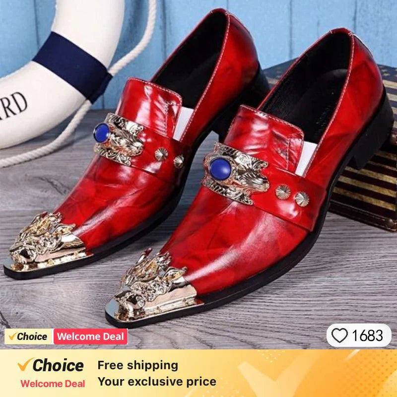 brown business dress men's shoes black snake embossed Genuine leather shoes dragon head pointed party Trend wedding shoes