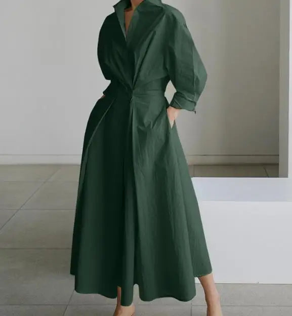Temperament Summer Dresses for Women 2025 Fashion Leopard Print Long Sleeve Commuter Polo Large Swing long Elegant Dress Clothes
