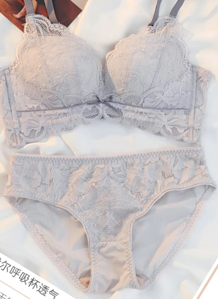 YUQI 2025 Lace Push Up Bra Set - Small Bust Anti-Sag | Autumn Winter Sexy Lingerie Wireless Comfort No Underwire Cover