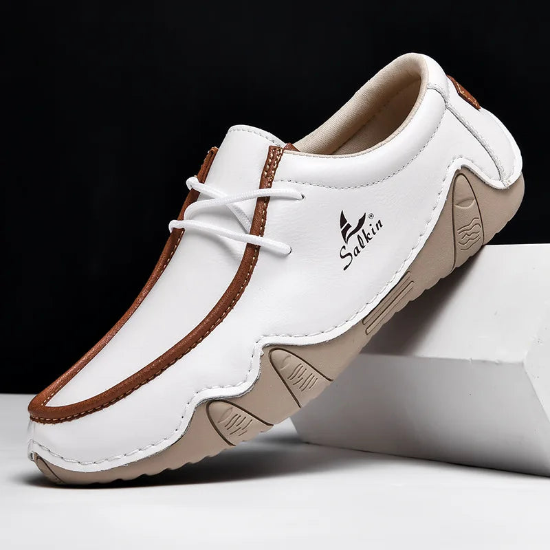 New Autumn Handmade Leather Casual Men Shoes Design Fashion Sneakers Man Loafers Breathable Low Top Flat Shoes Driving