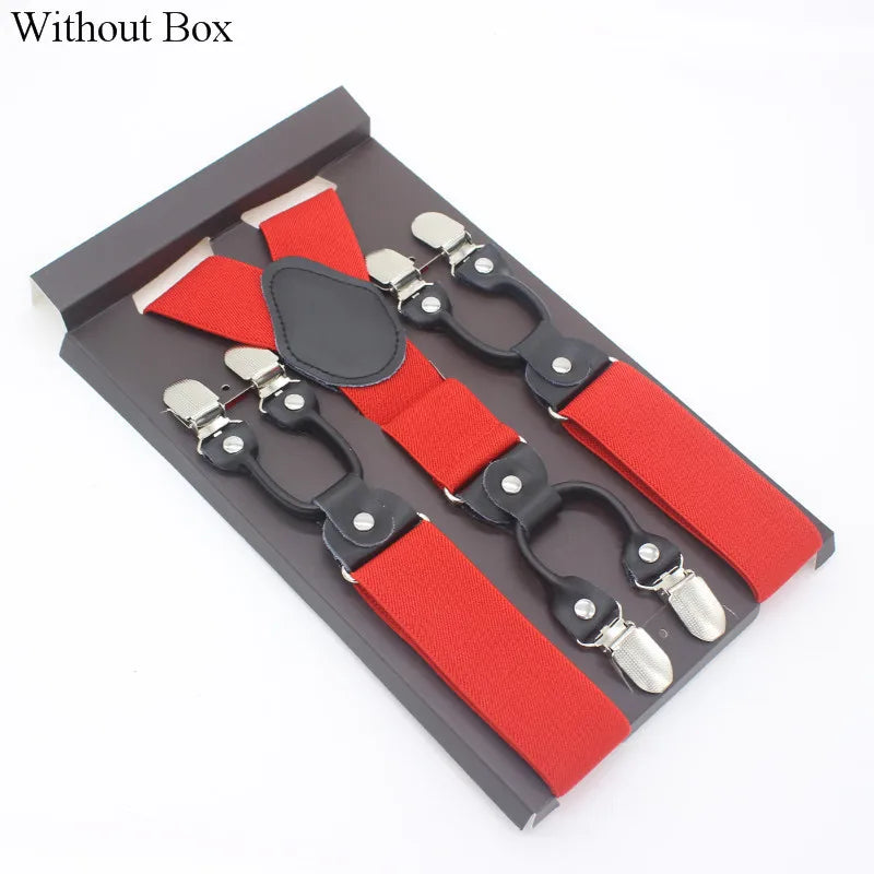 3.5*120cm Fashion 6 Clips Striped Braces Man Male Vintage Casual Leather Suspenders For Adult  Tirantes Trosers Strap Adjustable