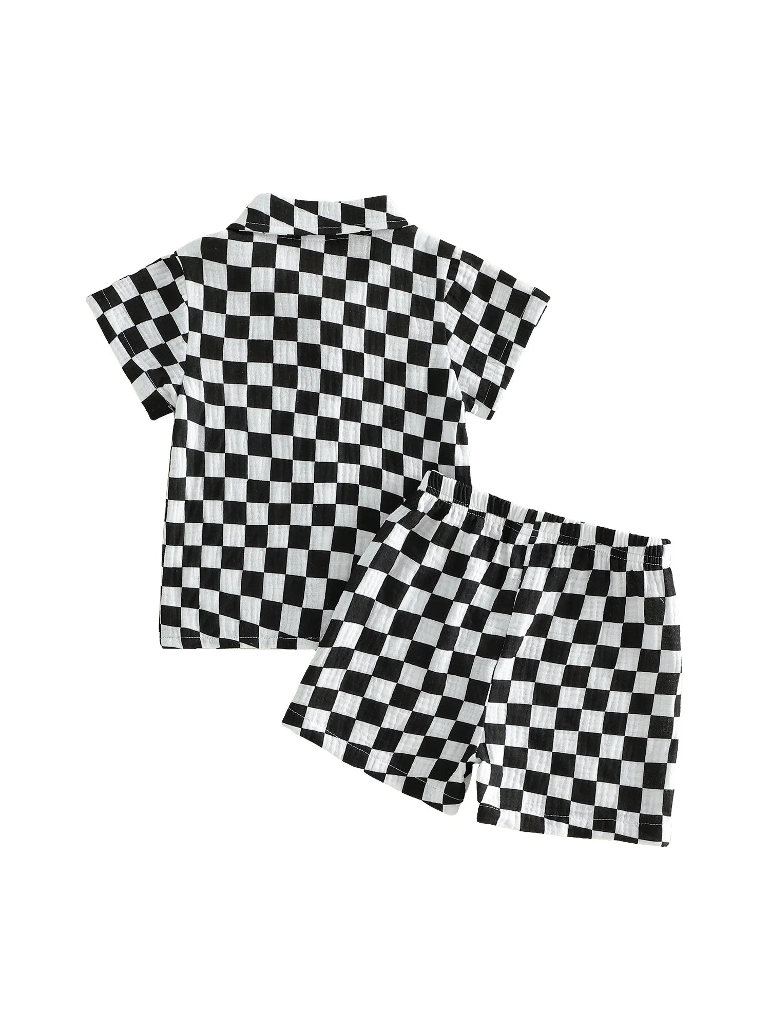 Toddler Baby Boys Summer Outfit Fashionable Plaid Short Sleeve Lapel Shirt with Shorts 2Pcs Set