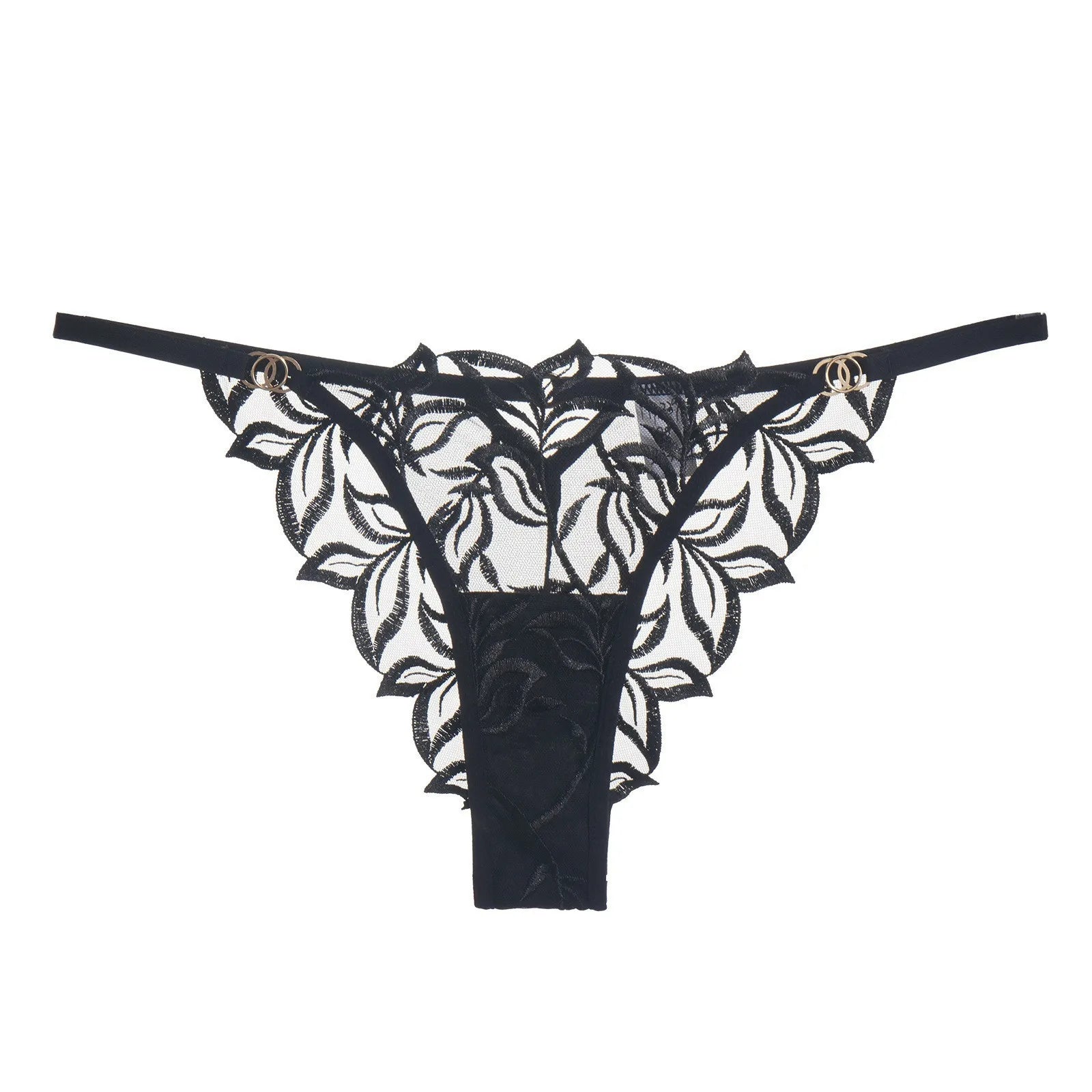 Lace Lingerie Bra & Brief Sets Women's Transparent Lace Bra Top Thin Cotton Sexy Embroidered Hollow Out T-back Soft Bra Set