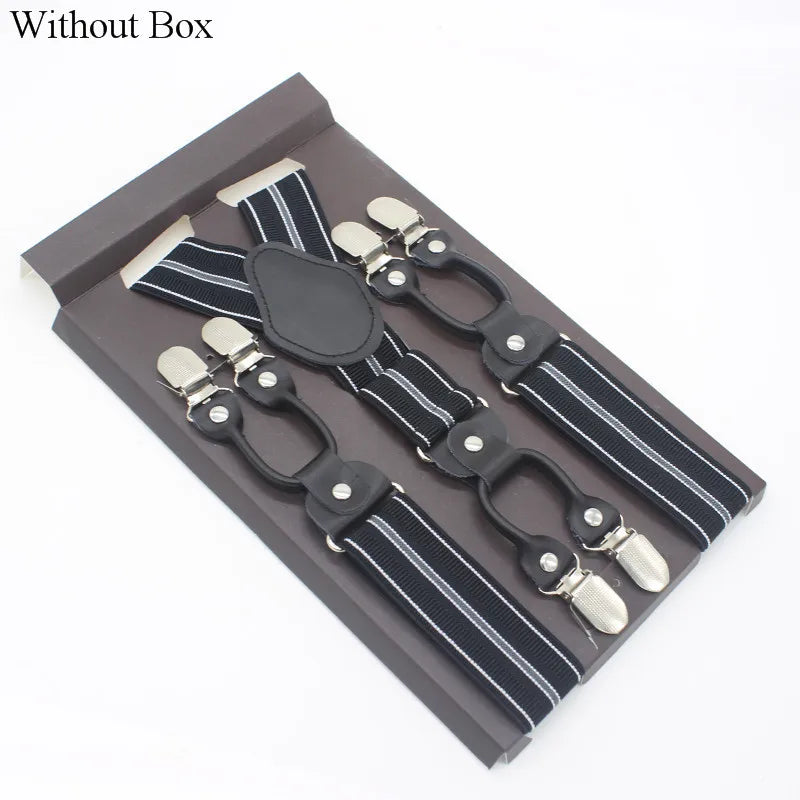3.5*120cm Fashion 6 Clips Striped Braces Man Male Vintage Casual Leather Suspenders For Adult  Tirantes Trosers Strap Adjustable