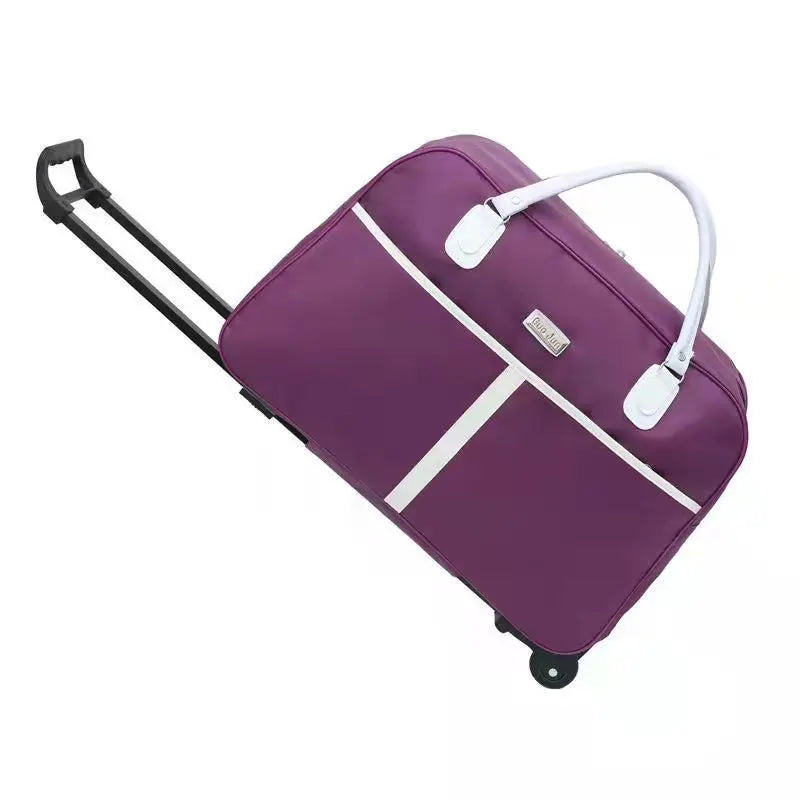 Large Capaci Travel Bag Women's Lightweight Pull Bag Portable ort Trip Hand Lage Bag with Wheels Faionable Ox Cloth